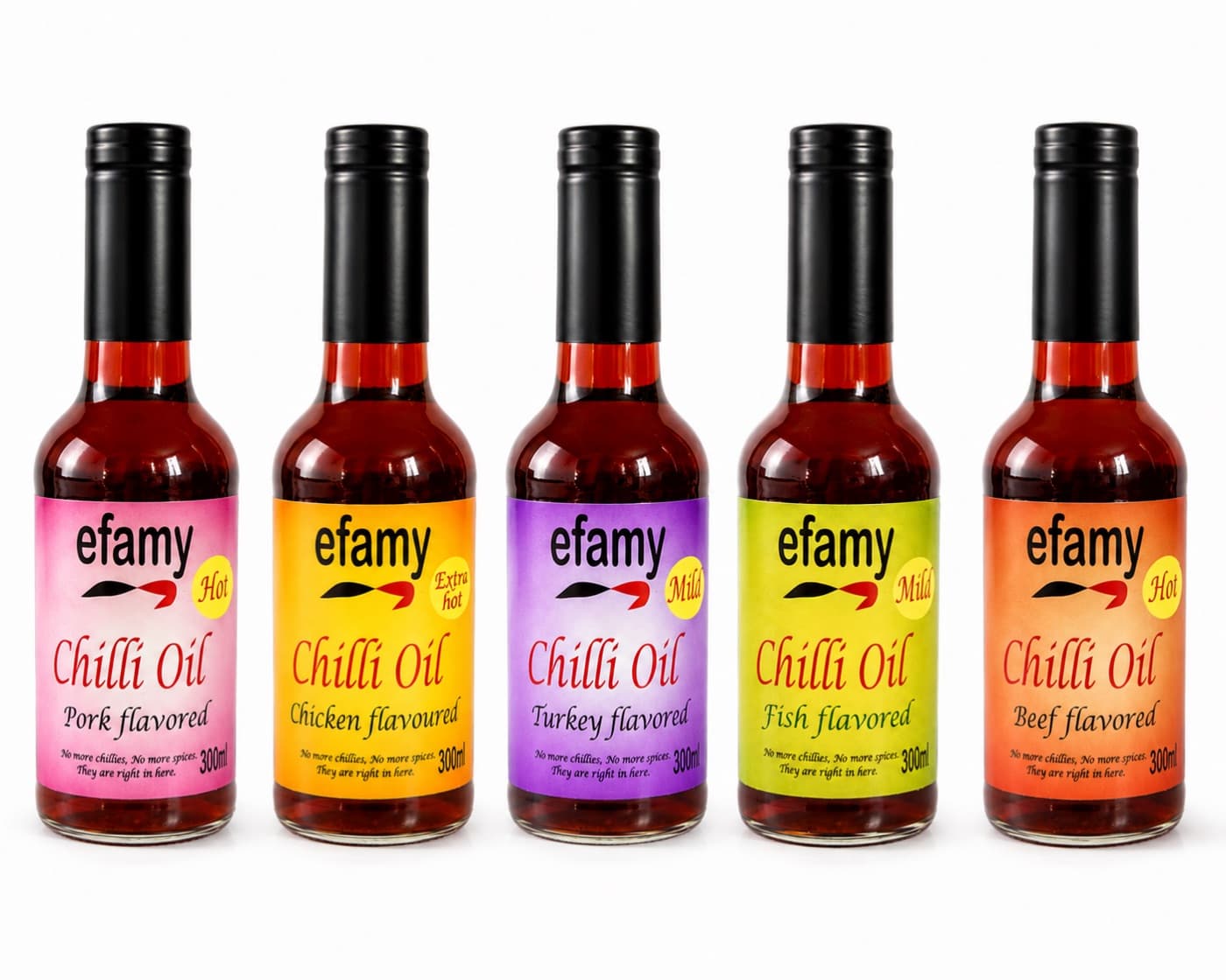 The range of Efamy chilli oils
