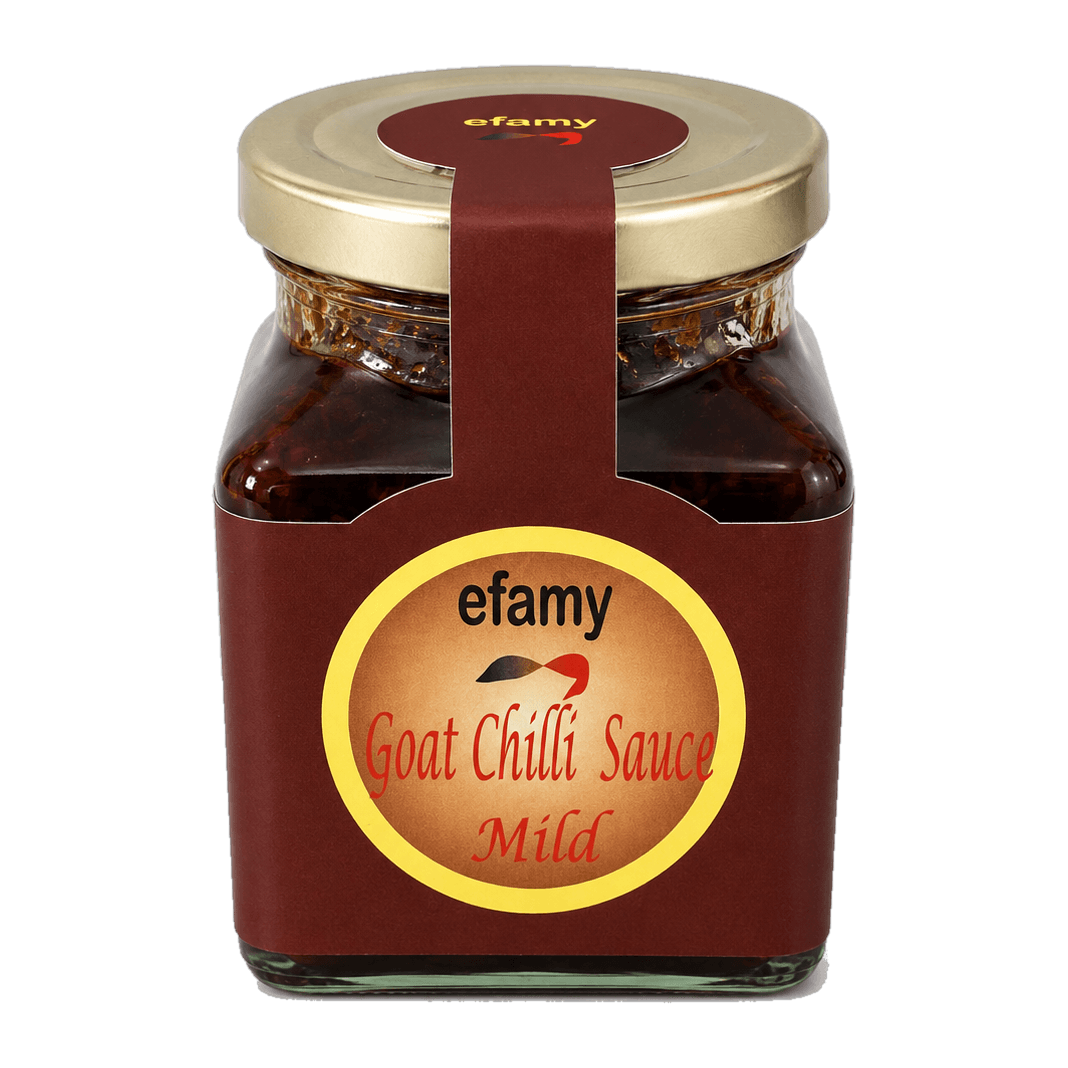 Jar of Efamy goat chilli sauce, mild