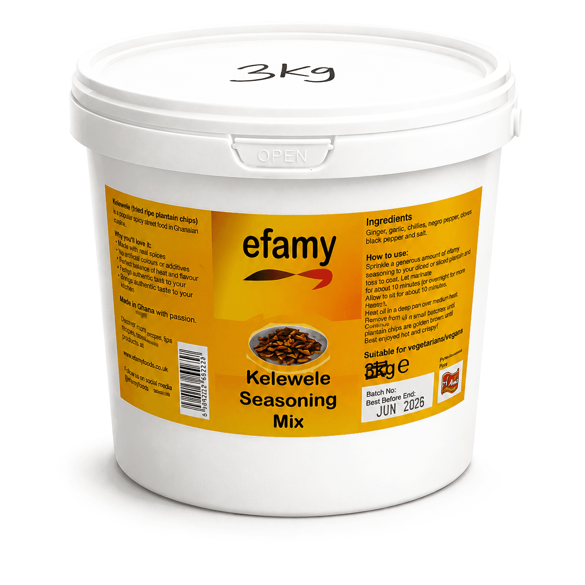 A 3kg catering bucket of Efamy Kelewele Seasoning Mix