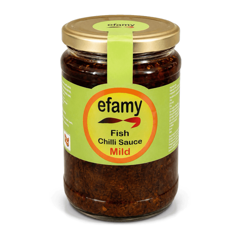 Jar of Efamy fish chilli sauce, mild